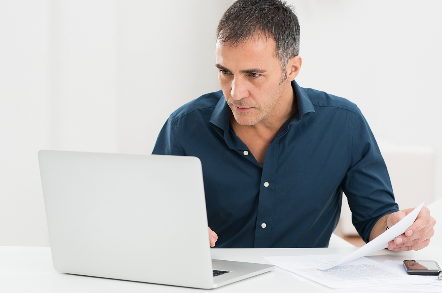 Man works at computer